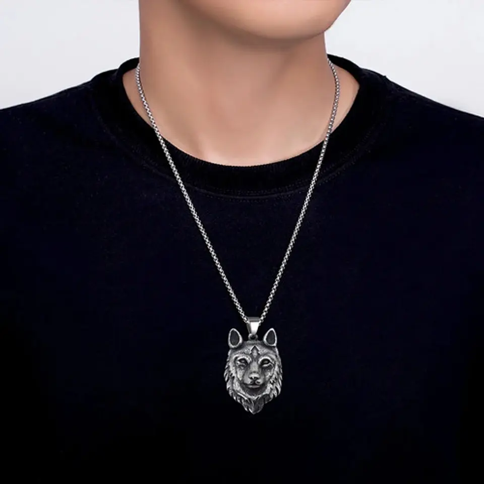 Collar Amuleto Vikingo Lobo Celta En Acero Inoxidable Hombre 6