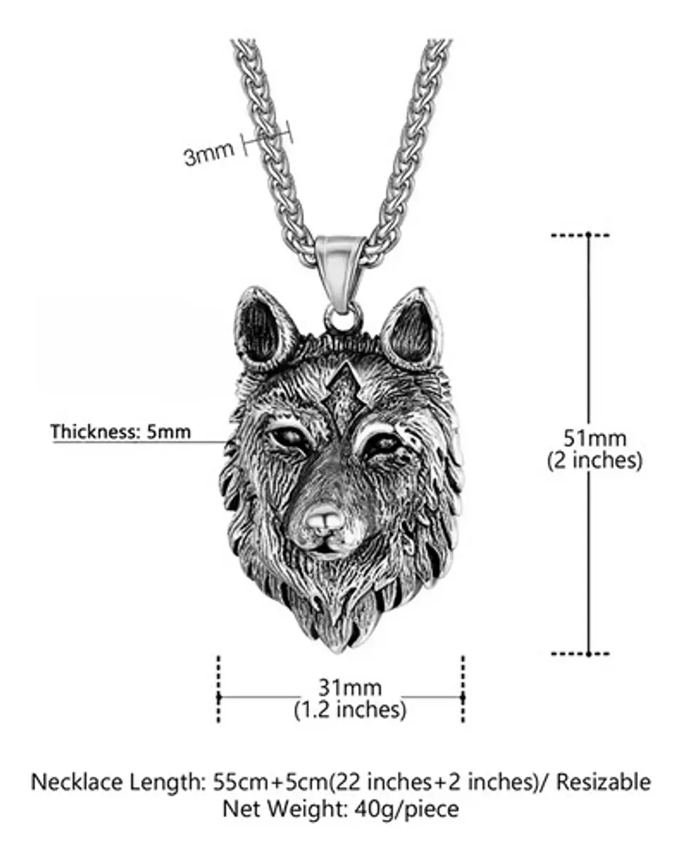 Collar Amuleto Vikingo Lobo Celta En Acero Inoxidable Hombre 10