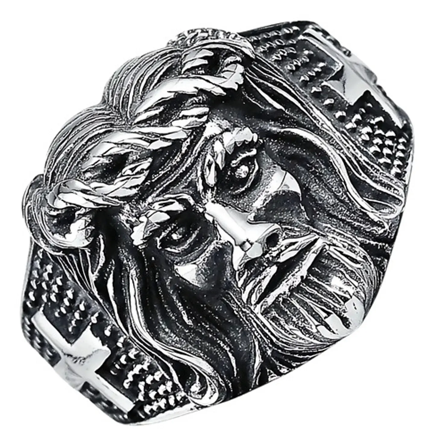 Anillo Jesus Cristo Cruz Religioso Acero Inoxidable Hombre 1