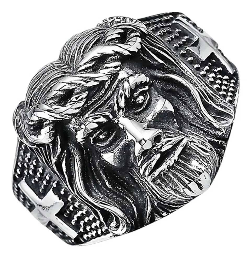 Anillo Jesus Cristo Cruz Religioso Acero Inoxidable Hombre 1