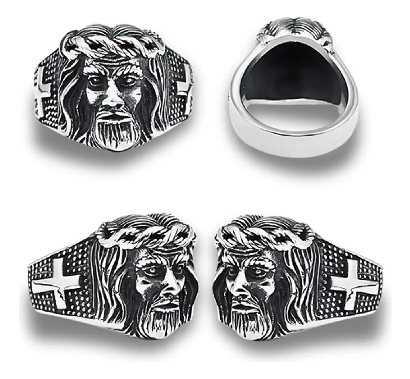 Anillo Jesus Cristo Cruz Religioso Acero Inoxidable Hombre 2