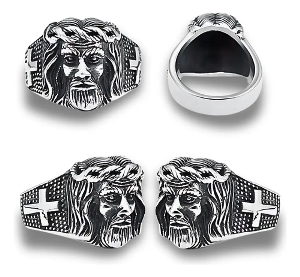 Anillo Jesus Cristo Cruz Religioso Acero Inoxidable Hombre 2