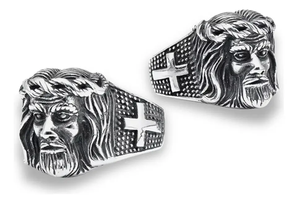 Anillo Jesus Cristo Cruz Religioso Acero Inoxidable Hombre 4