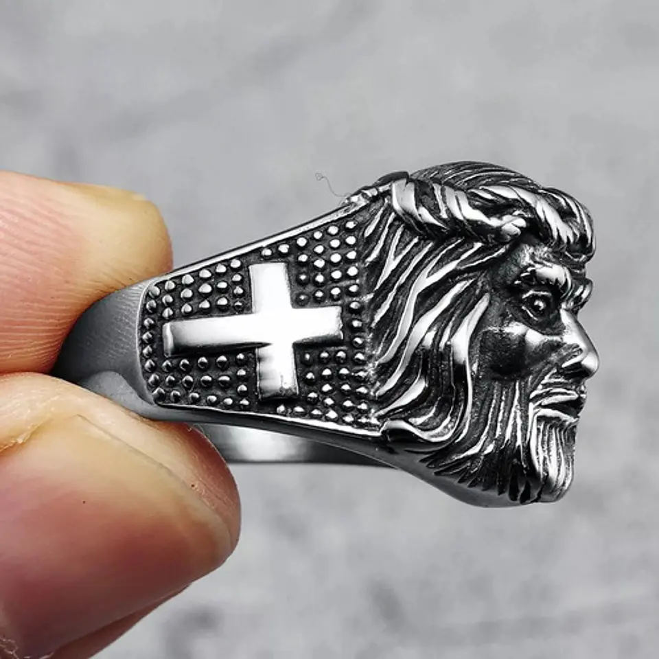 Anillo Jesus Cristo Cruz Religioso Acero Inoxidable Hombre 6