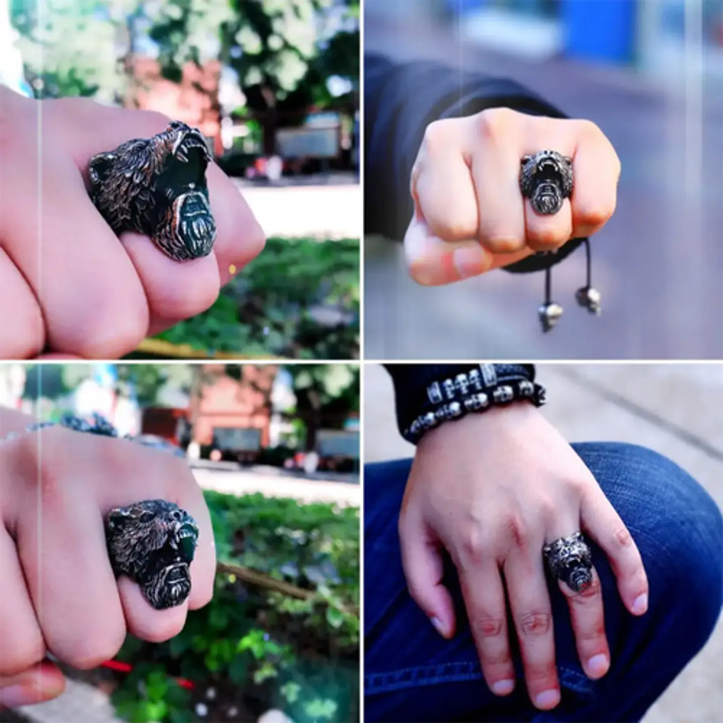 Anillo Guerrero Vikingo Piel De Oso Acero Inoxidable Hombre 2