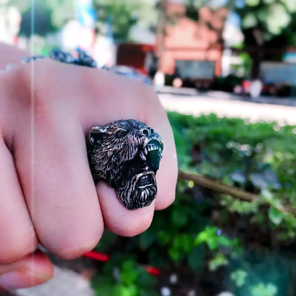 Anillo Guerrero Vikingo Piel De Oso Acero Inoxidable Hombre 3