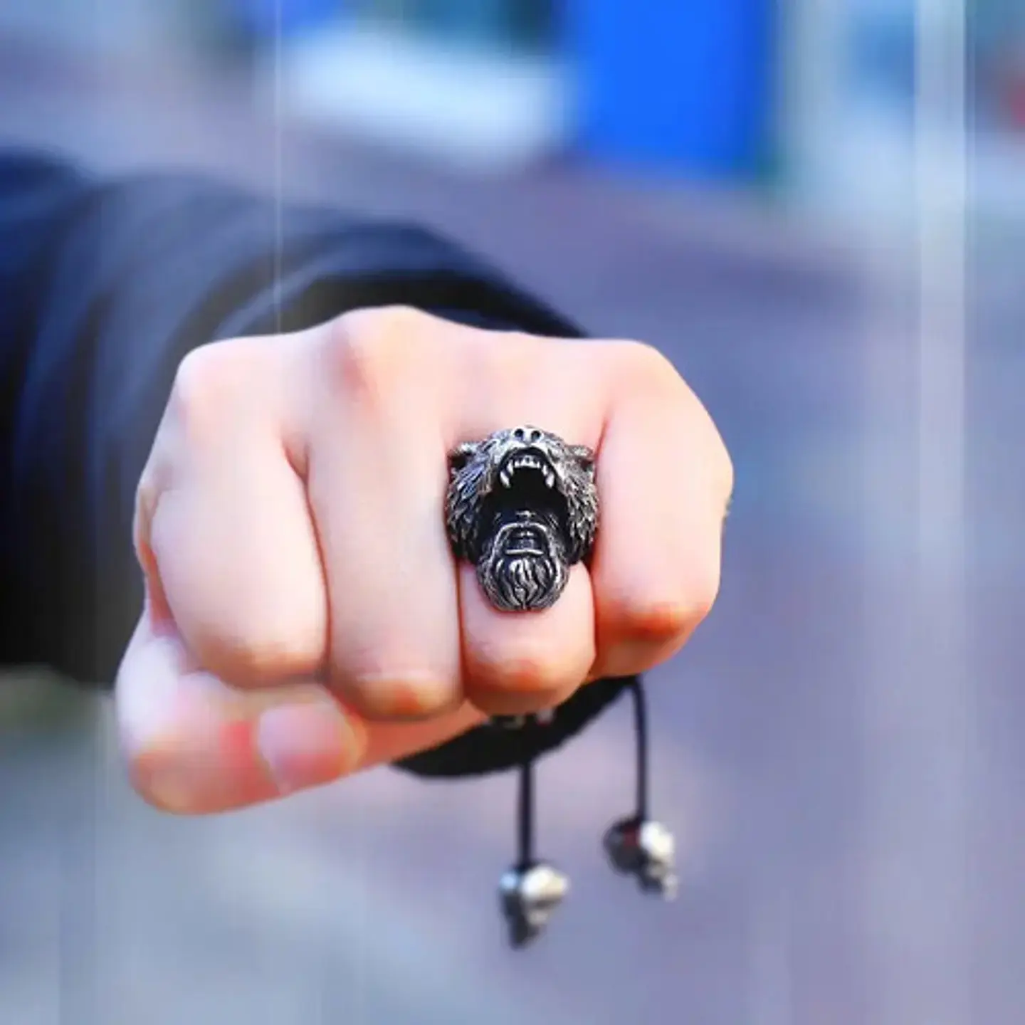 Anillo Guerrero Vikingo Piel De Oso Acero Inoxidable Hombre 4