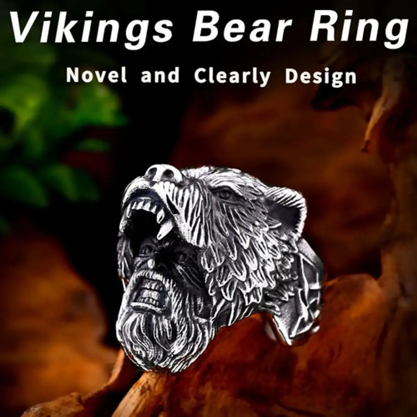 Anillo Guerrero Vikingo Piel De Oso Acero Inoxidable Hombre 6