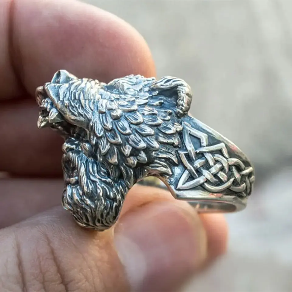 Anillo Guerrero Vikingo Piel De Oso Acero Inoxidable Hombre 12