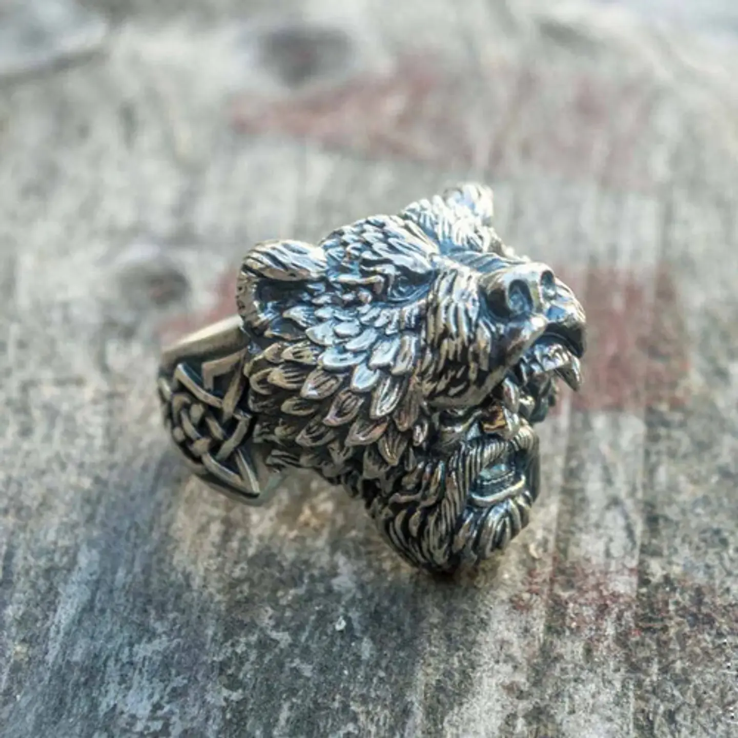 Anillo Guerrero Vikingo Piel De Oso Acero Inoxidable Hombre 14