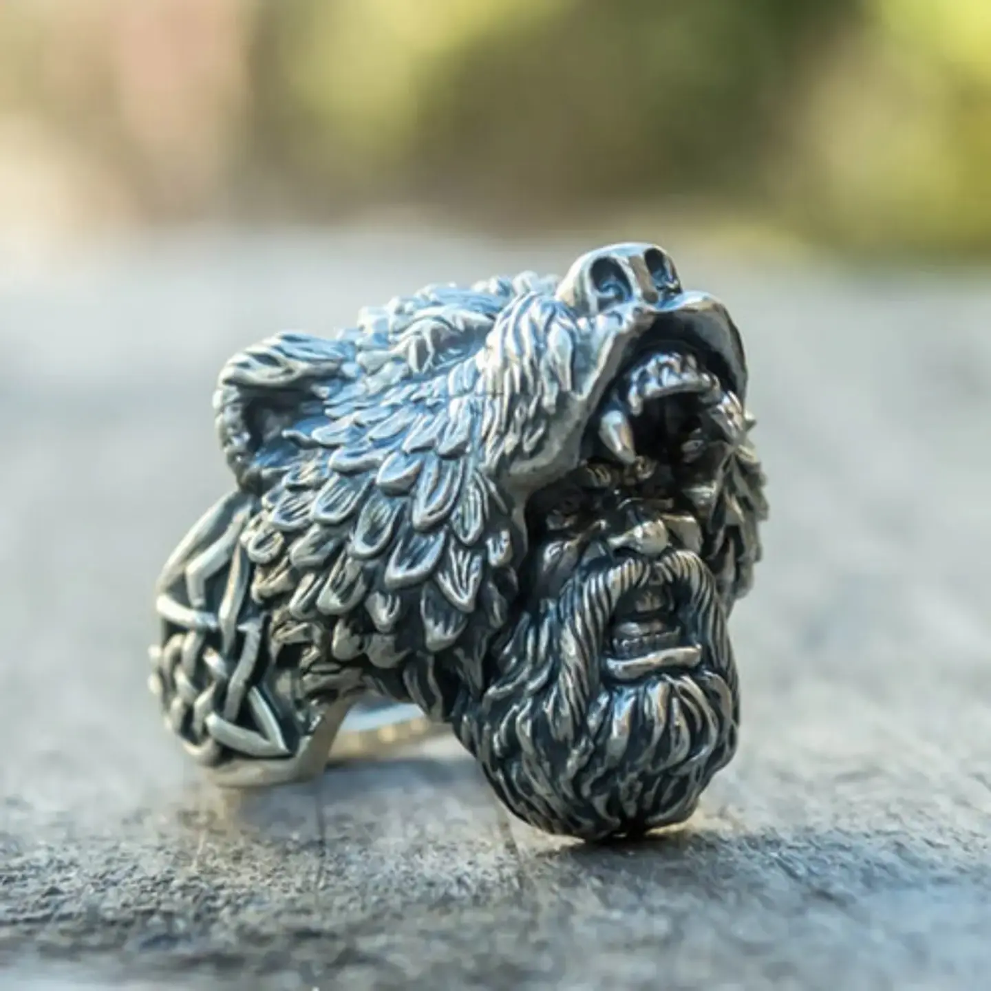 Anillo Guerrero Vikingo Piel De Oso Acero Inoxidable Hombre 16