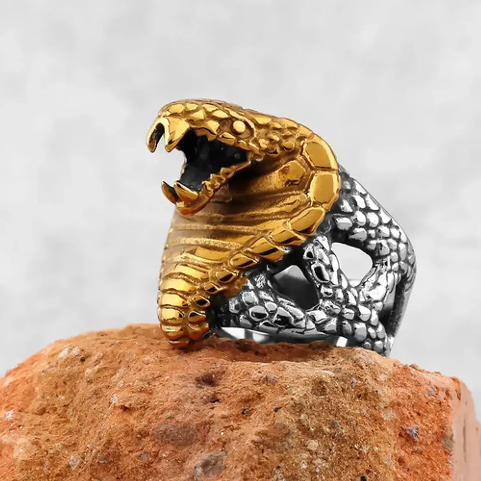 Anillo Cobra Color Oro Serpiente Acero Inoxidable Hombre 3