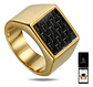 Anillo Piedra De Carbono Color Oro Acero Inoxidable Hombre - Miniatura 1
