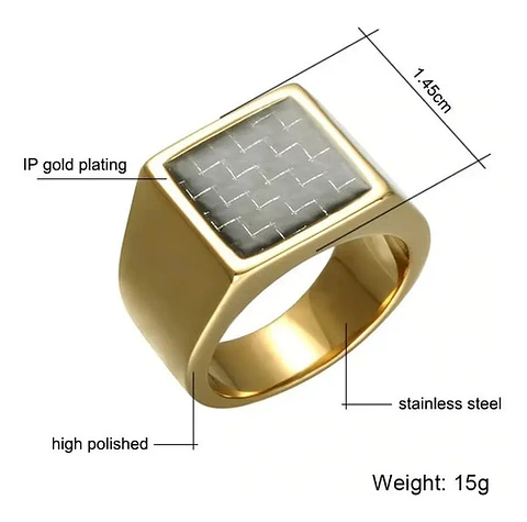Anillo Piedra De Carbono Color Oro Acero Inoxidable Hombre