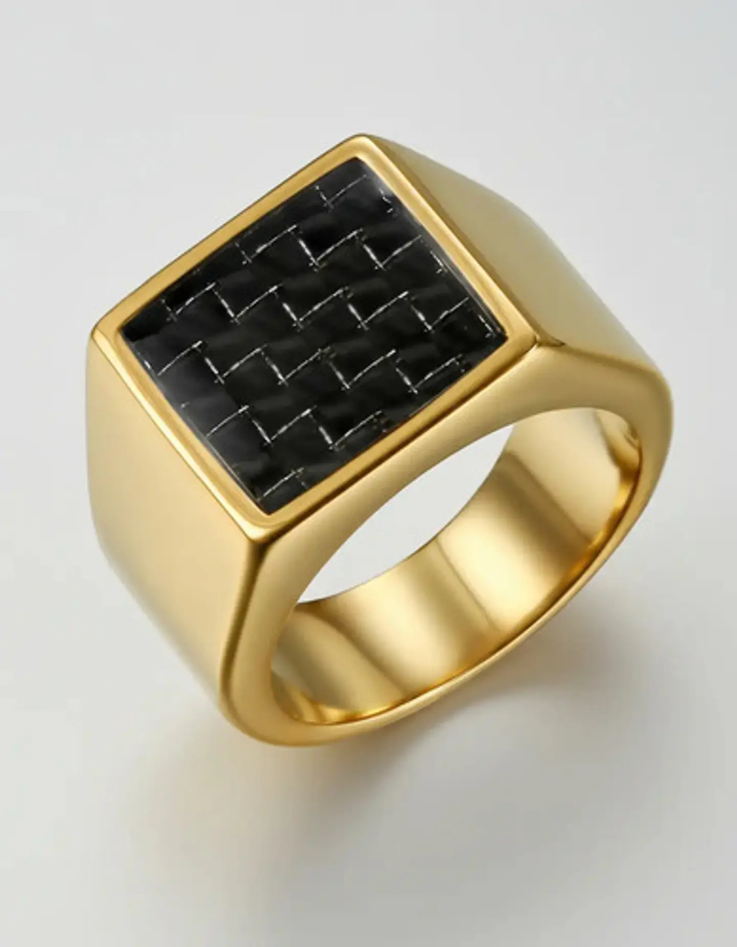 Anillo Piedra De Carbono Color Oro Acero Inoxidable Hombre 3