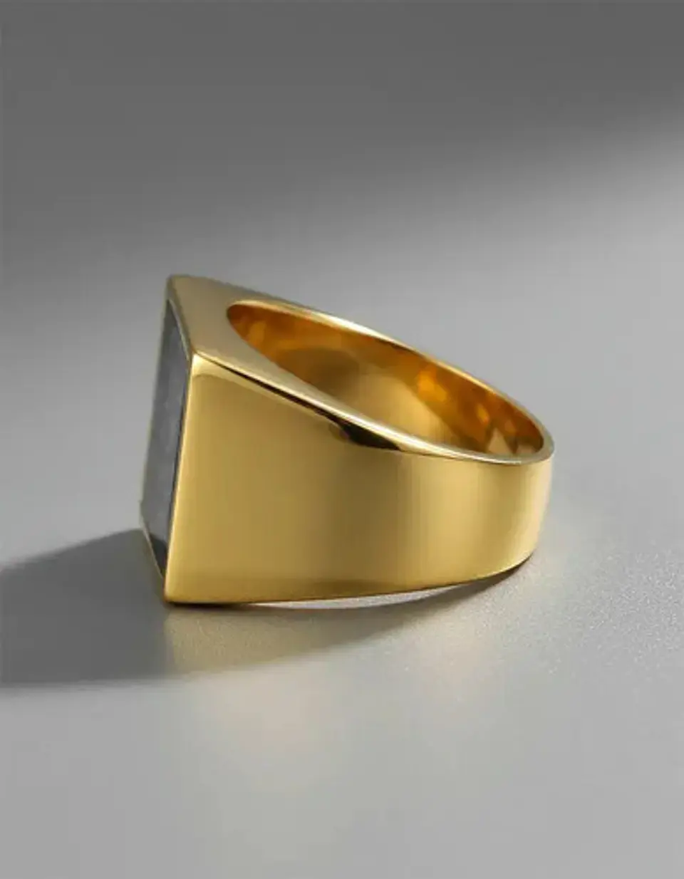 Anillo Piedra De Carbono Color Oro Acero Inoxidable Hombre 8