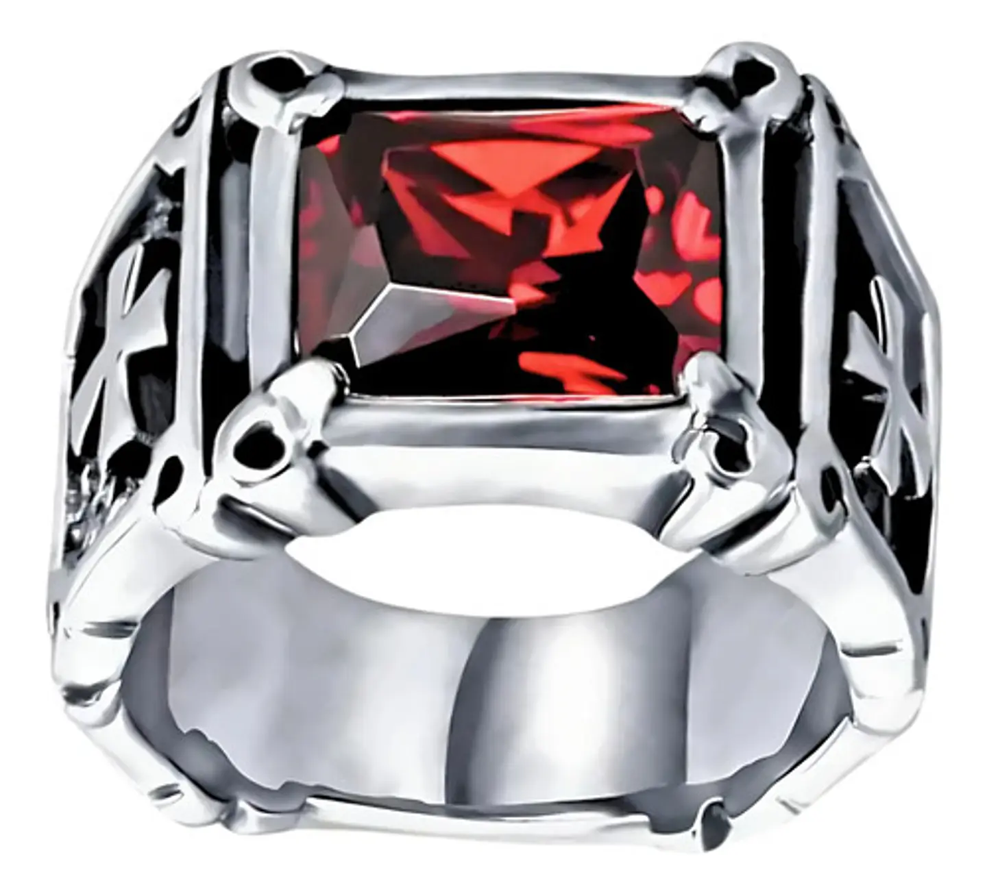 Anillo Piedra Roja Cruz Templario Acero Inoxidable Hombre 1