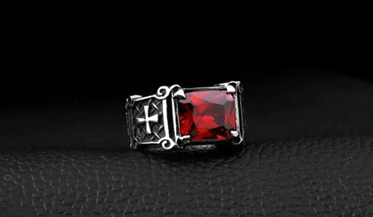 Anillo Piedra Roja Cruz Templario Acero Inoxidable Hombre 7