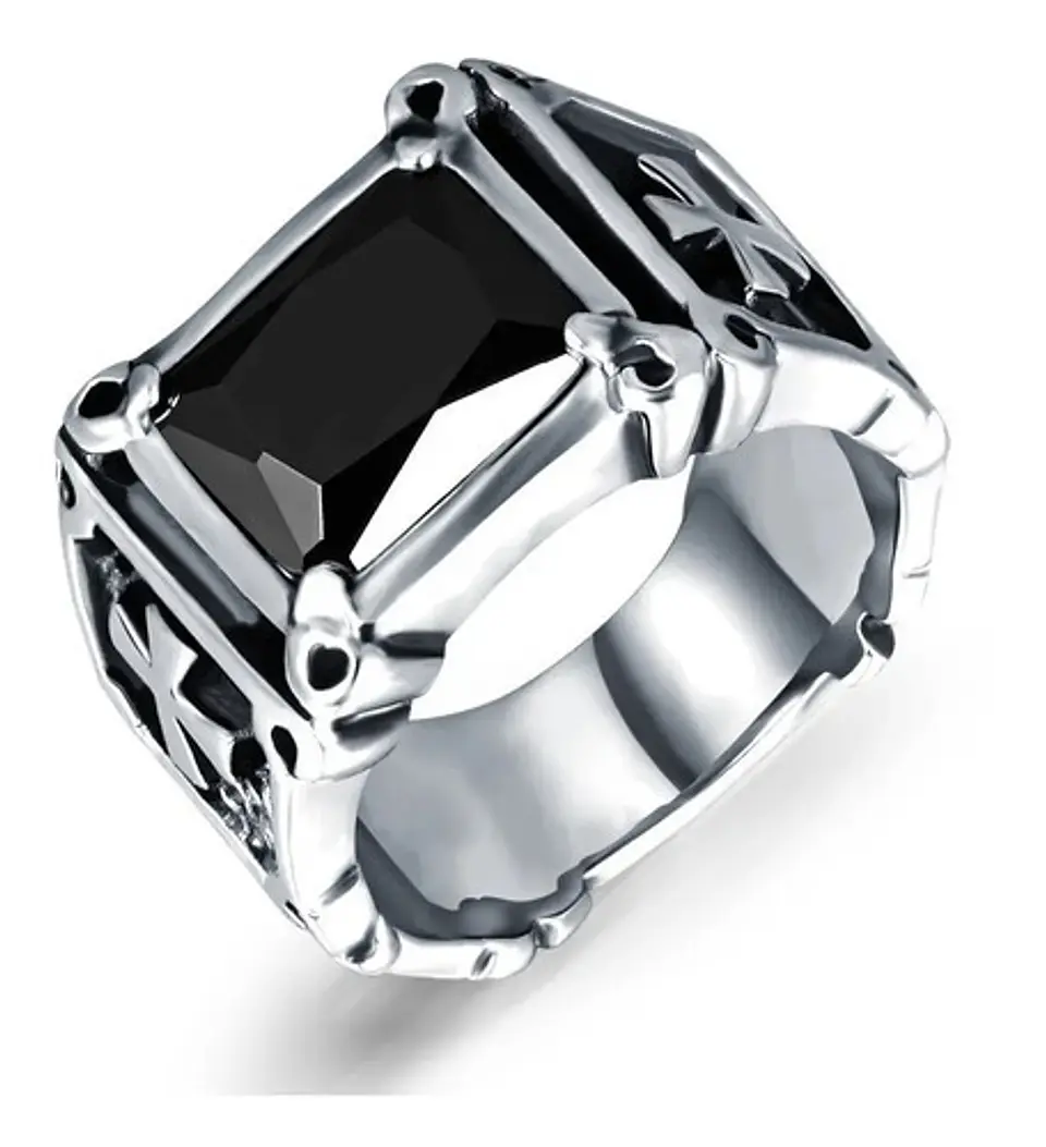 Anillo Piedra Roja Cruz Templario Acero Inoxidable Hombre 9