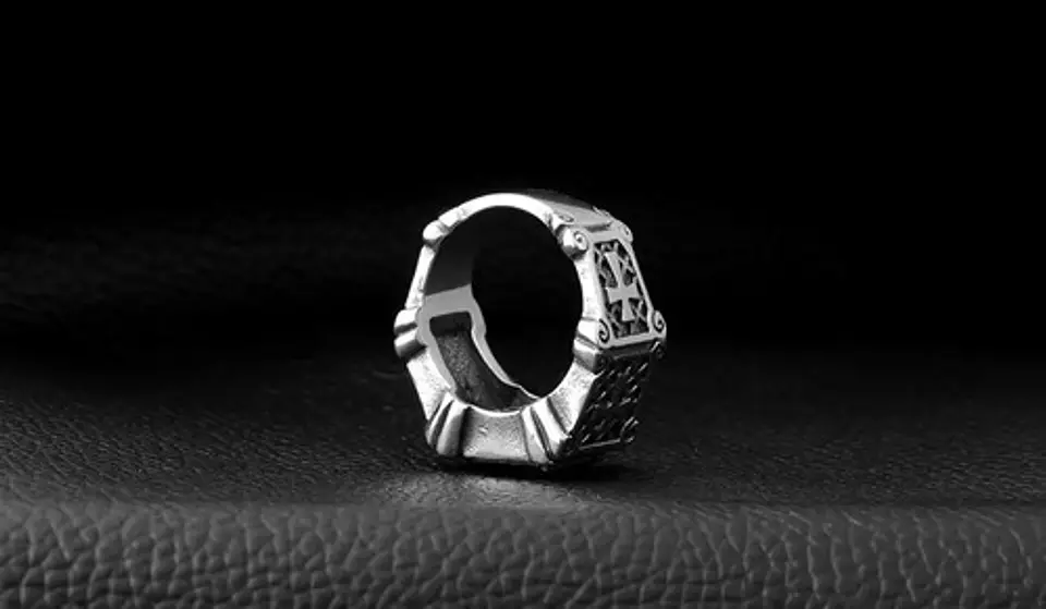Anillo Piedra Roja Cruz Templario Acero Inoxidable Hombre 12