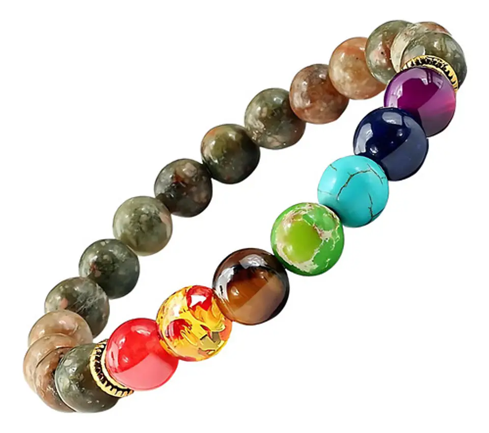 Pulsera Manilla Chakras Piedra Natural Ojo De Tigre Hombre 1