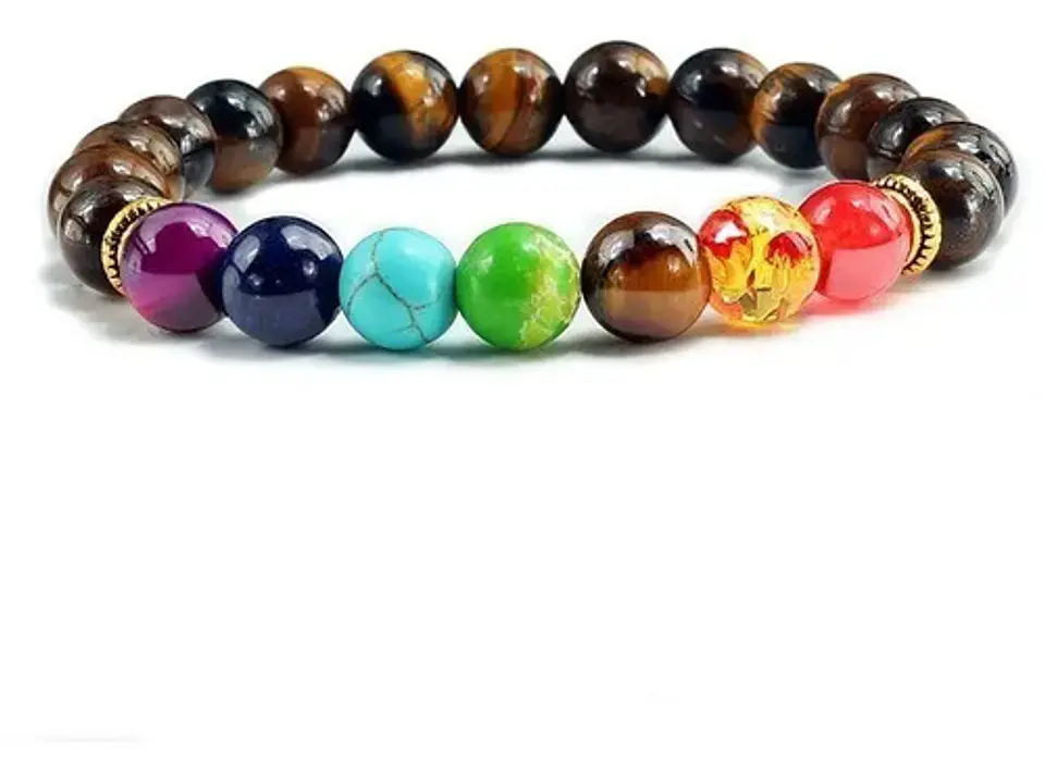 Pulsera Manilla Chakras Piedra Natural Ojo De Tigre Hombre 5