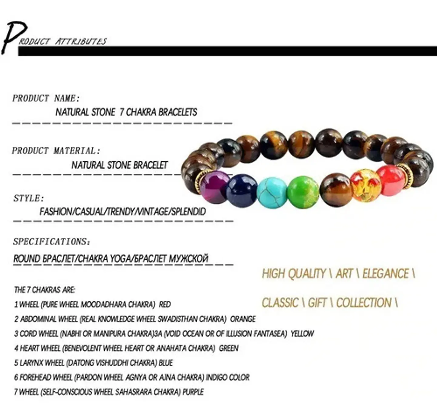 Pulsera Manilla Chakras Piedra Natural Ojo De Tigre Hombre 6
