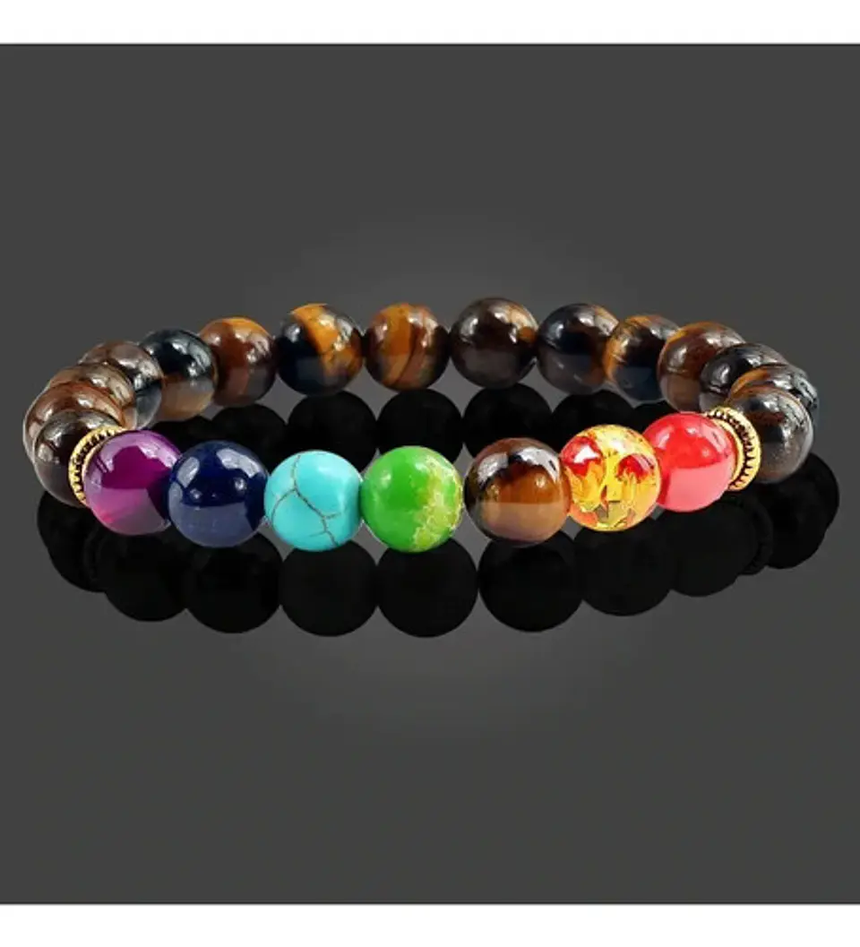 Pulsera Manilla Chakras Piedra Natural Ojo De Tigre Hombre 7