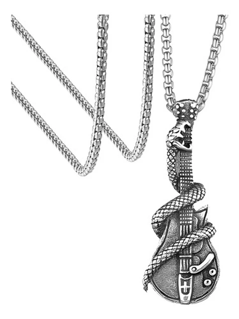 Collar Cráneo Guitarra Rock Metal Acero Inoxidable Hombre