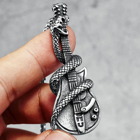 Collar Cráneo Guitarra Rock Metal Acero Inoxidable Hombre