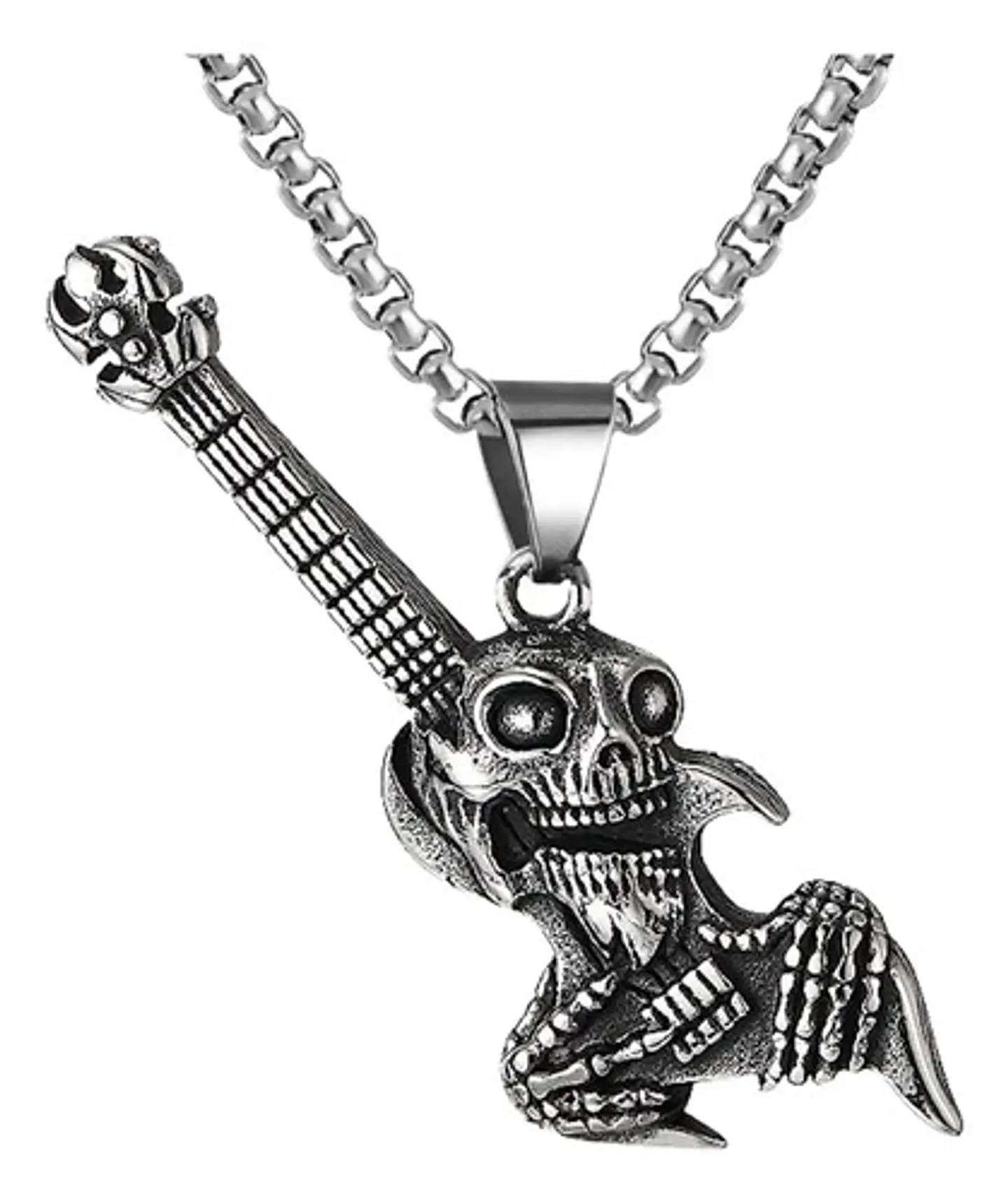 Collar Cráneo Guitarra Rock Metal Acero Inoxidable Hombre 8