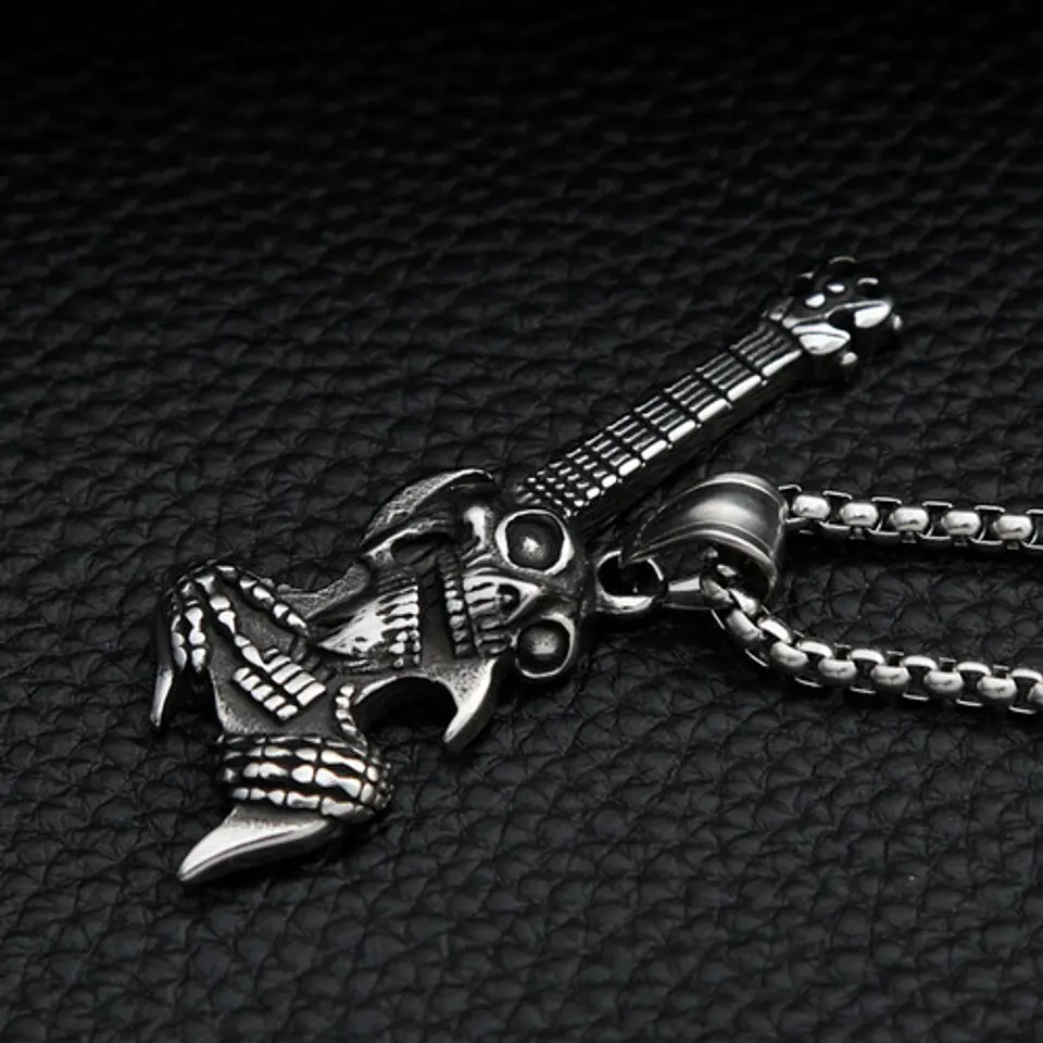 Collar Cráneo Guitarra Rock Metal Acero Inoxidable Hombre 15