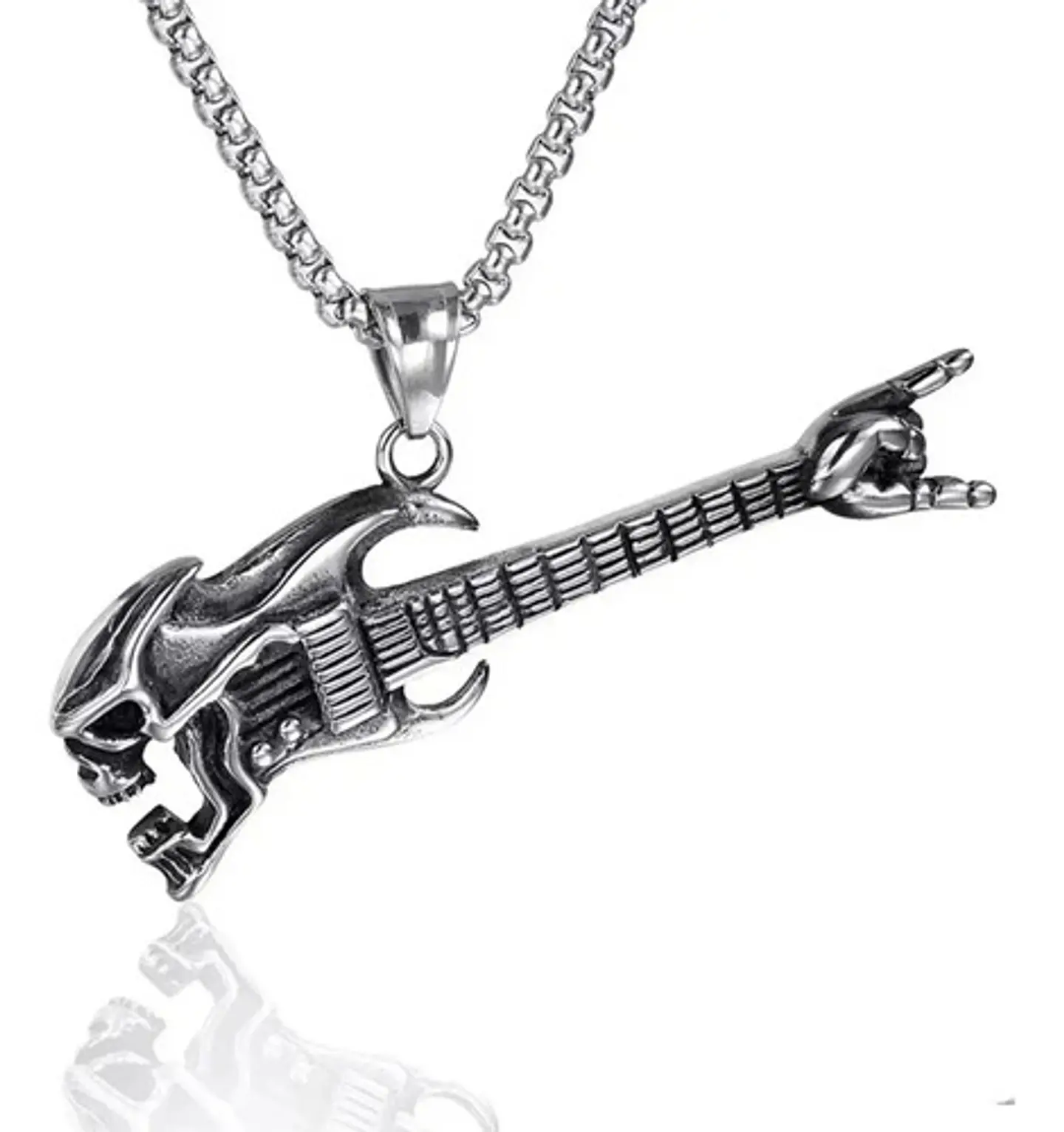 Collar Cráneo Guitarra Rock Metal Acero Inoxidable Hombre 16