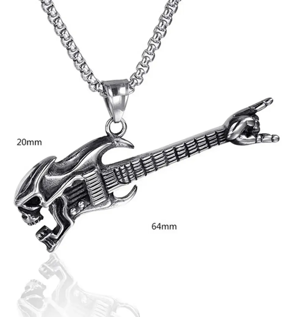 Collar Cráneo Guitarra Rock Metal Acero Inoxidable Hombre 17