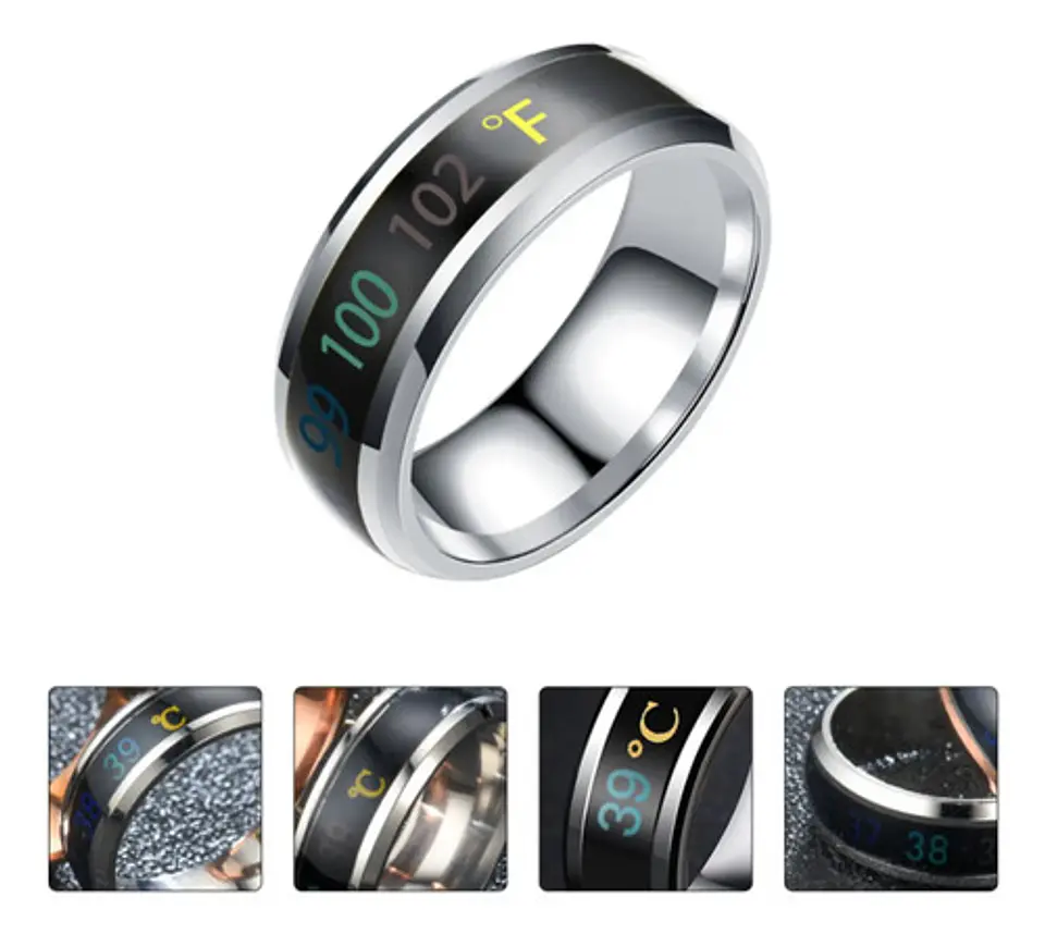 Anillo Termómetro Cambio Temperatura Acero Inoxidable Hombre 4