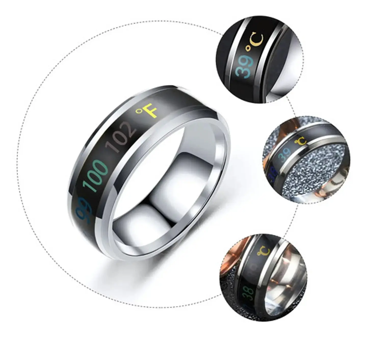Anillo Termómetro Cambio Temperatura Acero Inoxidable Hombre 5