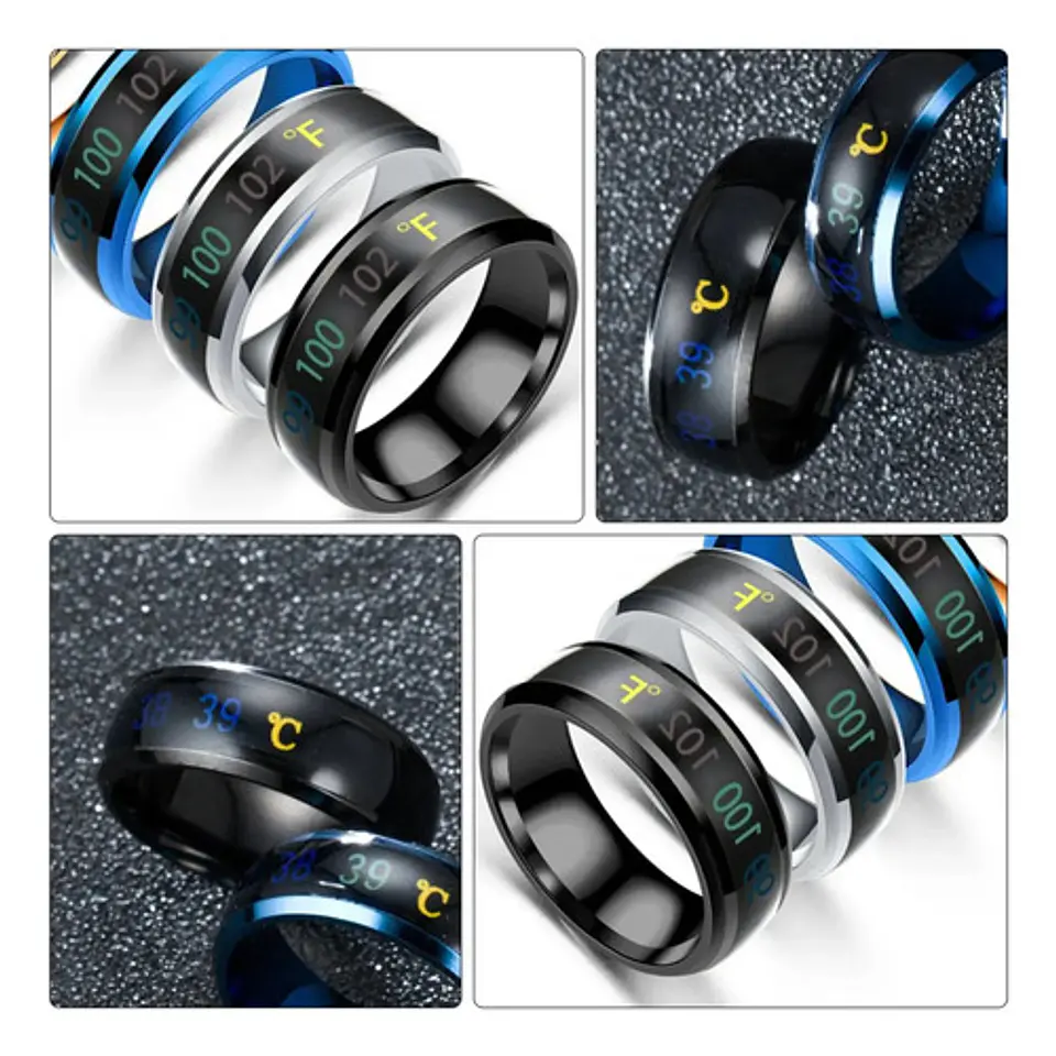 Anillo Termómetro Cambio Temperatura Acero Inoxidable Hombre 8