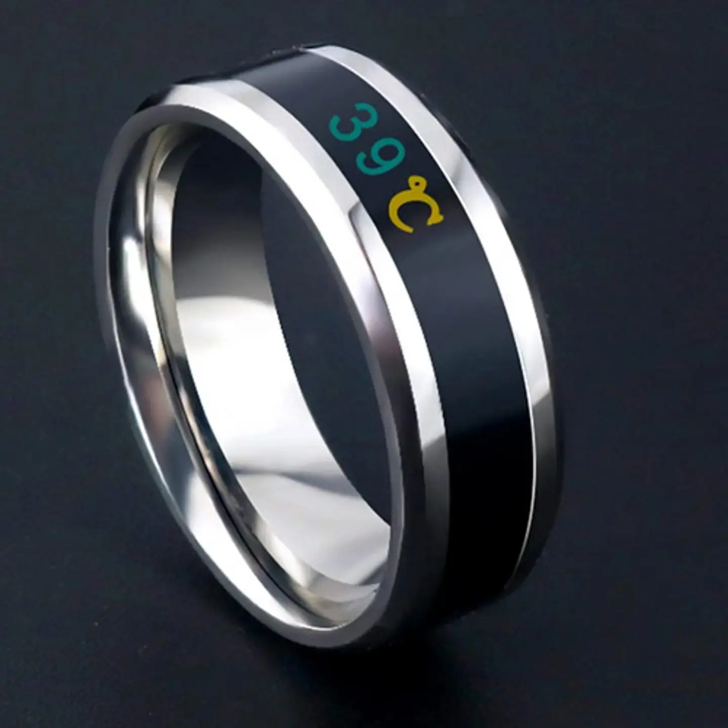 Anillo Termómetro Cambio Temperatura Acero Inoxidable Hombre 10