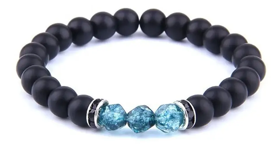 Pulsera Manilla Piedras Naturales Onix Color Negro Hombre 1