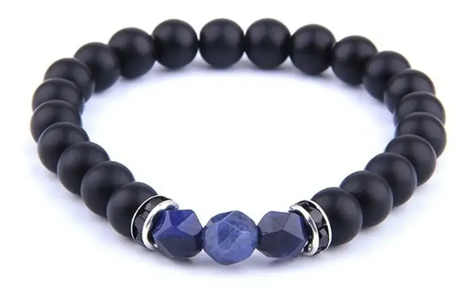 Pulsera Manilla Piedras Naturales Onix Color Negro Hombre 4
