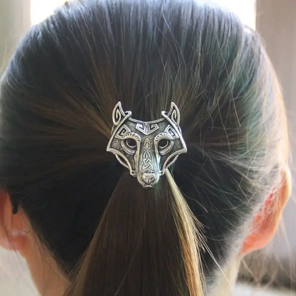 Pinzas Moño Para El Cabello Pelo Elástica Lobo Vikingo Mujer 3