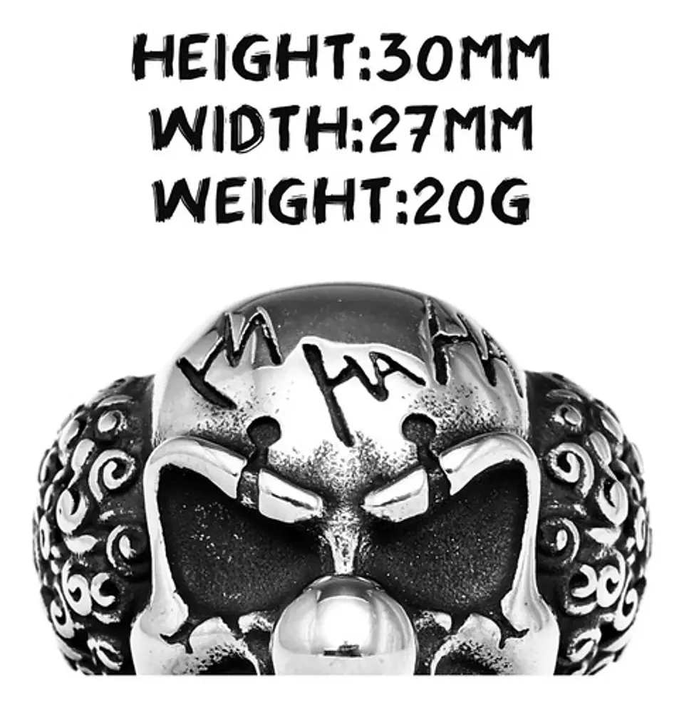 Anillo Payaso Joker Biker Gotico Acero Inoxidable Hombre 3