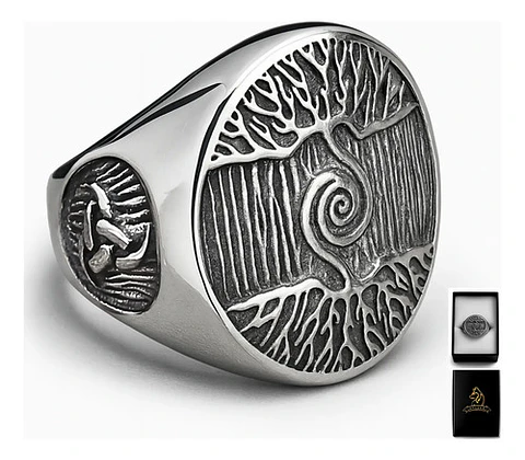 Anillo Vikingo Árbol De La Vida Acero Inoxidable Para Hombre