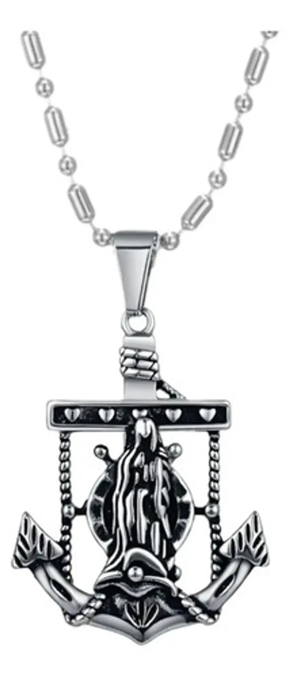 Collar Ancla Militar Acero Inoxidable Color Plata Hombre 1