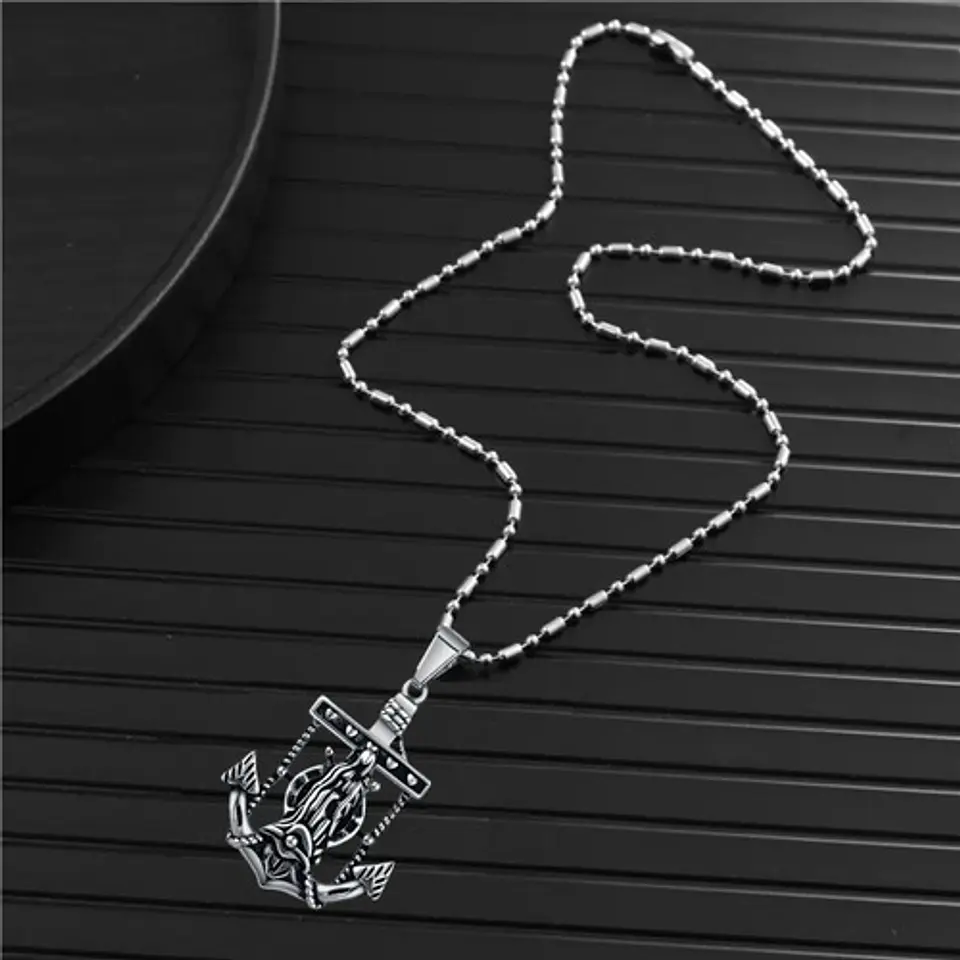 Collar Ancla Militar Acero Inoxidable Color Plata Hombre 2