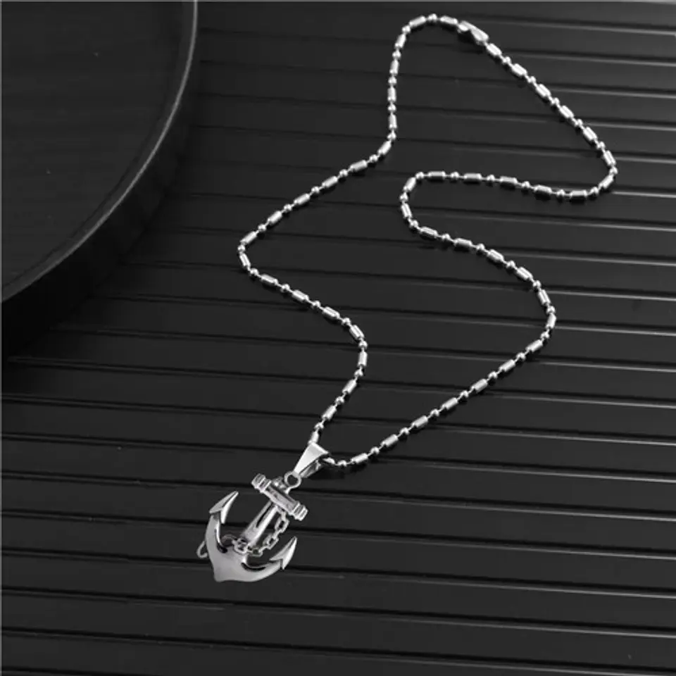 Collar Ancla Militar Acero Inoxidable Color Plata Hombre 8