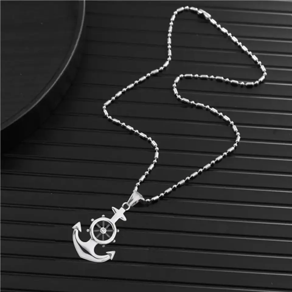 Collar Ancla Militar Acero Inoxidable Color Plata Hombre 11