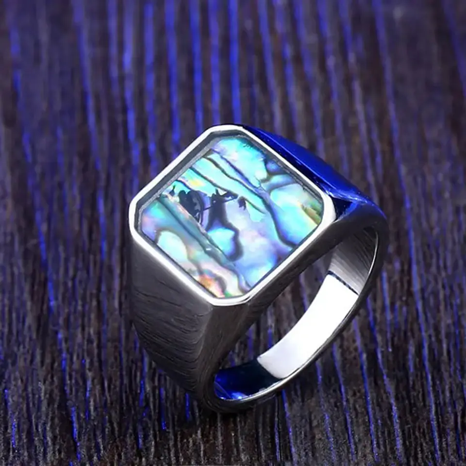 Anillo Clásico Piedra En Acero Inoxidable Color Plata Hombre 4