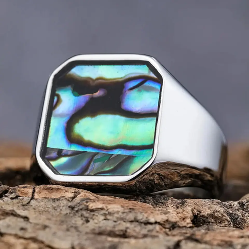 Anillo Clásico Piedra En Acero Inoxidable Color Plata Hombre 8