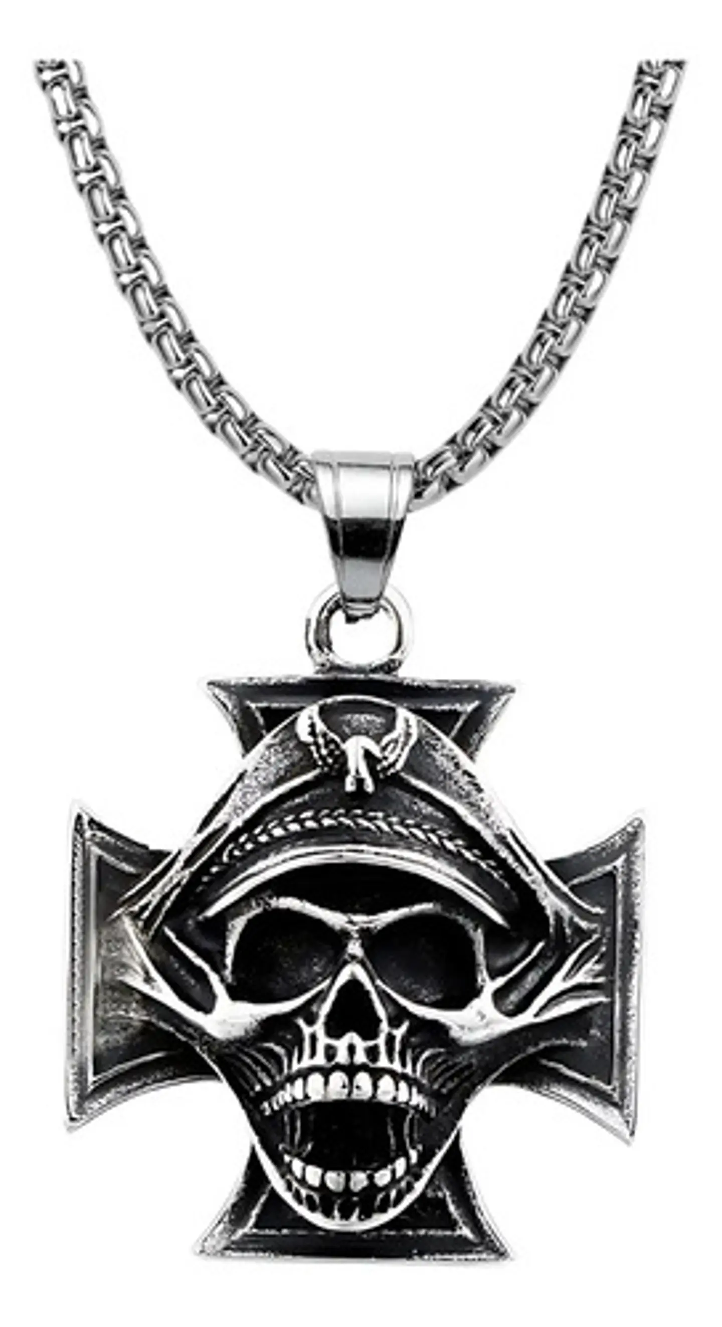 Collar Para Hombres Dije Cráneo Cruz Militar Gotico Calavera 1